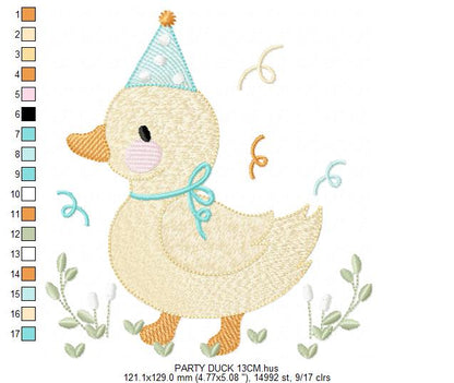 Duck with party cap embroidery design - Lake water animal machine embroidery pattern - Baby boy file - Instant digital download pes