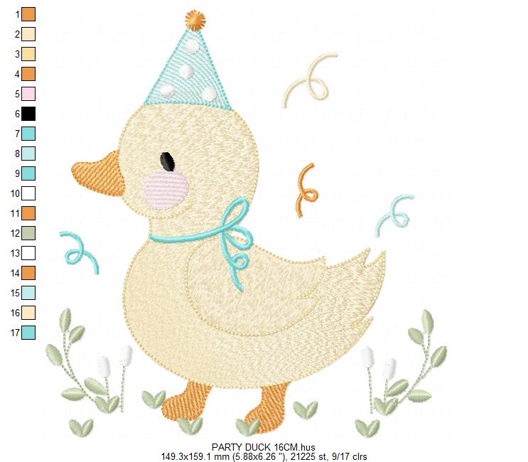 Duck with party cap embroidery design - Lake water animal machine embroidery pattern - Baby boy file - Instant digital download pes