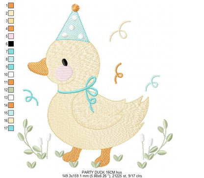 Duck with party cap embroidery design - Lake water animal machine embroidery pattern - Baby boy file - Instant digital download pes