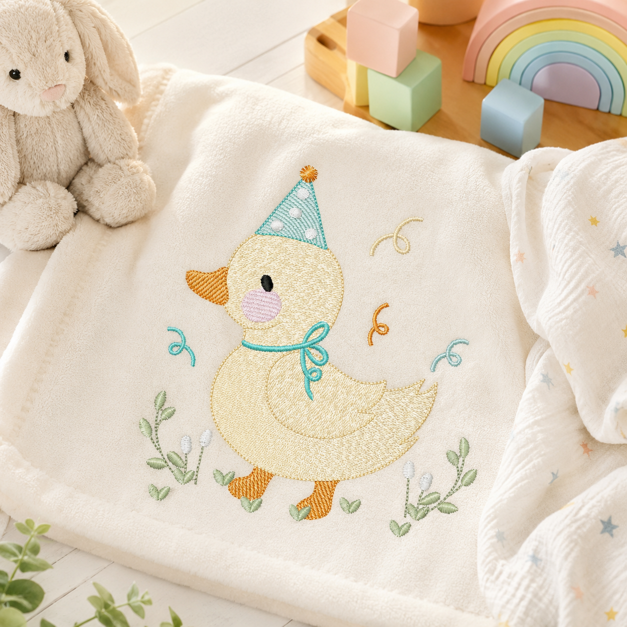 Duck with party cap embroidery design - Lake water animal machine embroidery pattern - Baby boy file - Instant digital download pes