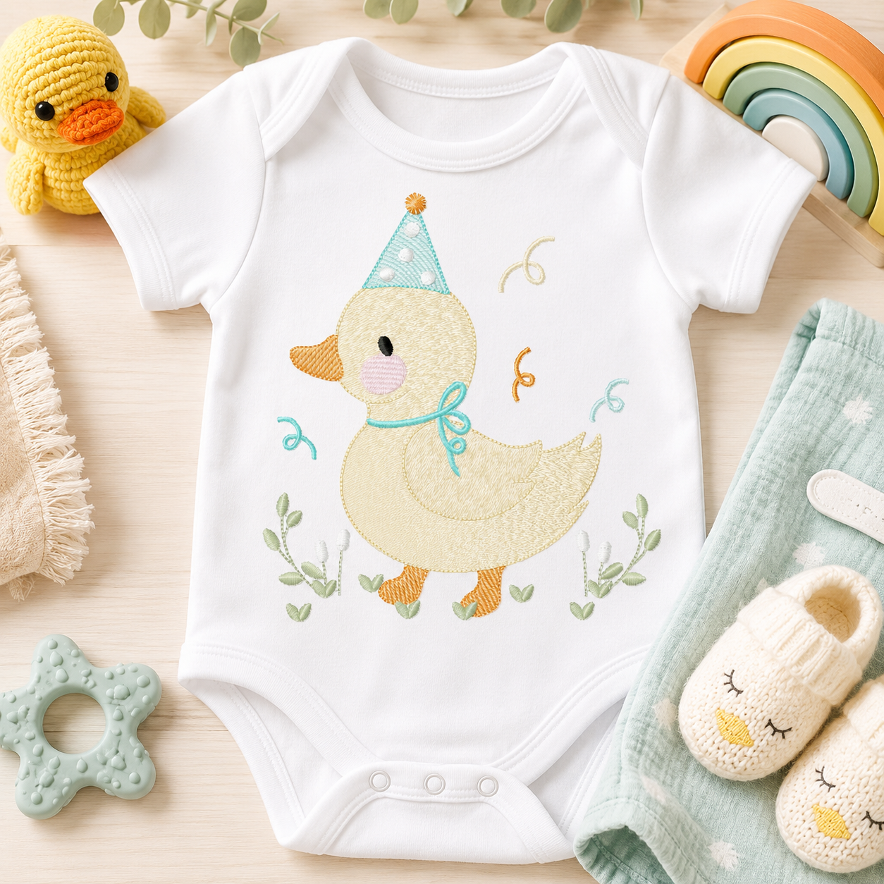 Duck with party cap embroidery design - Lake water animal machine embroidery pattern - Baby boy file - Instant digital download pes