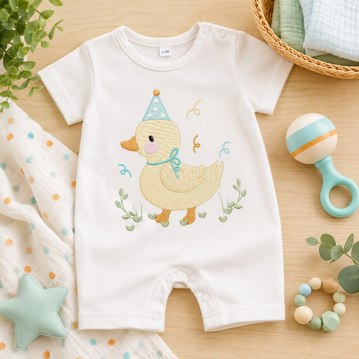 Duck with party cap embroidery design - Lake water animal machine embroidery pattern - Baby boy file - Instant digital download pes