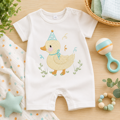 Duck with party cap embroidery design - Lake water animal machine embroidery pattern - Baby boy file - Instant digital download pes