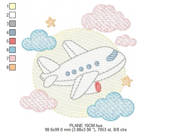 Plane embroidery designs - Airplane with clouds and stars machine embroidery pattern - Vehicle Sky Baby boy file - Instant download pes jef (Copy) Marcia Embroidery