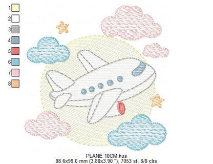Plane embroidery designs - Airplane with clouds and stars machine embroidery pattern - Vehicle Sky Baby boy file - Instant download pes jef (Copy) Marcia Embroidery