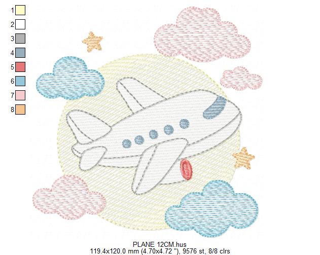 Plane embroidery designs - Airplane with clouds and stars machine embroidery pattern - Vehicle Sky Baby boy file - Instant download pes jef (Copy) Marcia Embroidery
