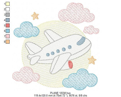 Plane embroidery designs - Airplane with clouds and stars machine embroidery pattern - Vehicle Sky Baby boy file - Instant download pes jef (Copy) Marcia Embroidery