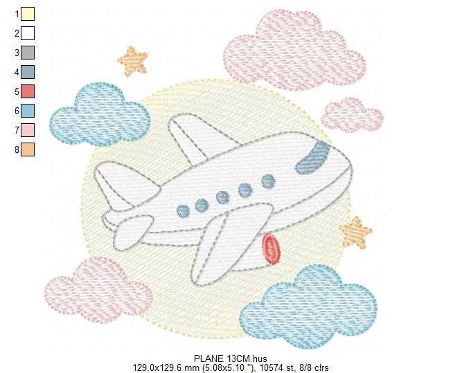 Plane embroidery designs - Airplane with clouds and stars machine embroidery pattern - Vehicle Sky Baby boy file - Instant download pes jef (Copy) Marcia Embroidery