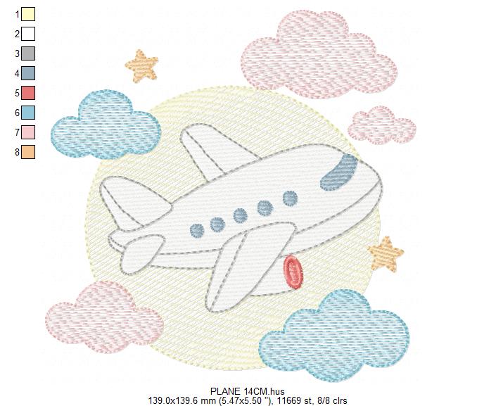 Plane embroidery designs - Airplane with clouds and stars machine embroidery pattern - Vehicle Sky Baby boy file - Instant download pes jef (Copy) Marcia Embroidery