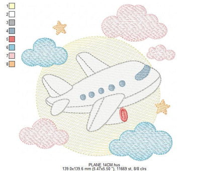 Plane embroidery designs - Airplane with clouds and stars machine embroidery pattern - Vehicle Sky Baby boy file - Instant download pes jef (Copy) Marcia Embroidery