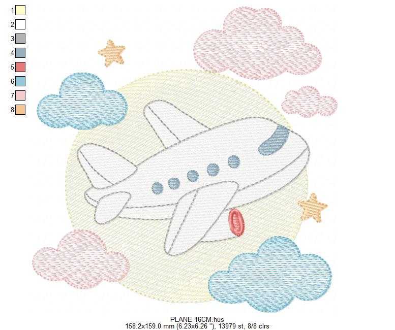 Plane embroidery designs - Airplane with clouds and stars machine embroidery pattern - Vehicle Sky Baby boy file - Instant download pes jef (Copy) Marcia Embroidery