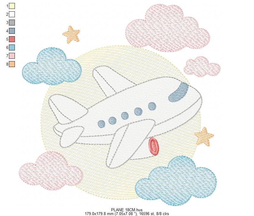 Plane embroidery designs - Airplane with clouds and stars machine embroidery pattern - Vehicle Sky Baby boy file - Instant download pes jef (Copy) Marcia Embroidery