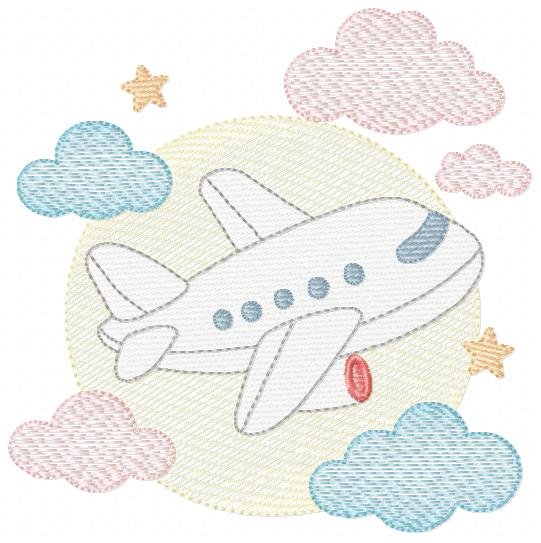 Plane embroidery designs - Airplane with clouds and stars machine embroidery pattern - Vehicle Sky Baby boy file - Instant download pes jef (Copy) Marcia Embroidery