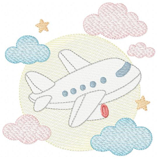 Plane embroidery designs - Airplane with clouds and stars machine embroidery pattern - Vehicle Sky Baby boy file - Instant download pes jef (Copy) Marcia Embroidery