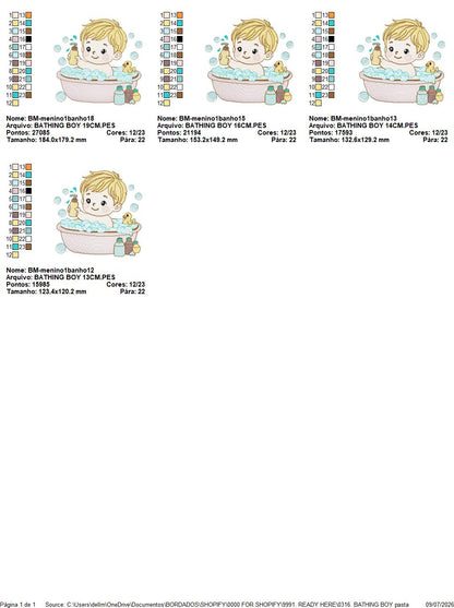 Boy in bathtub embroidery design - Bathing boy machine embroidery pattern - Baby Boy file - Instant digital download pes jef
