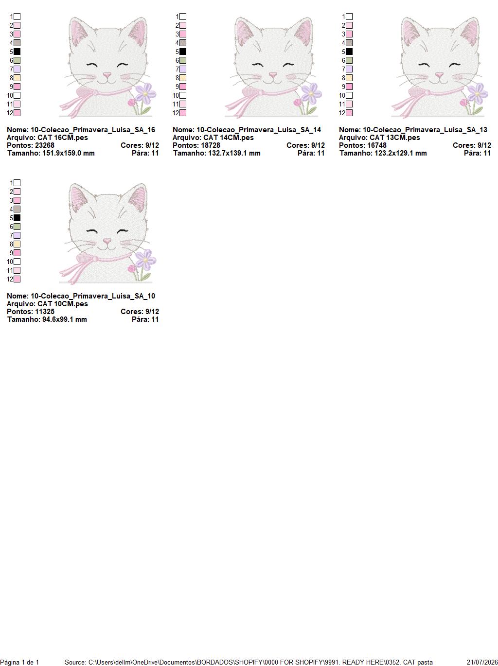 Female Cat with flowers embroidery design - Female Kitty with flowers machine embroidery pattern - Baby girl file - Instant digital download