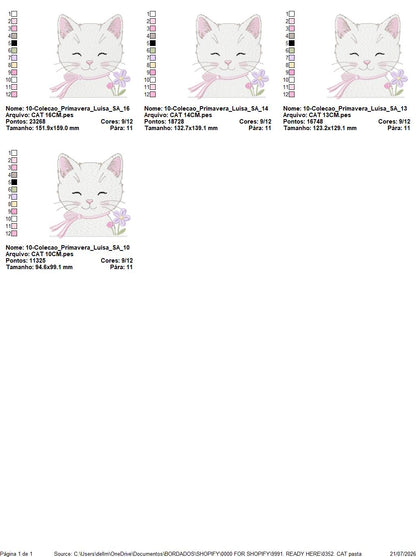 Female Cat with flowers embroidery design - Female Kitty with flowers machine embroidery pattern - Baby girl file - Instant digital download