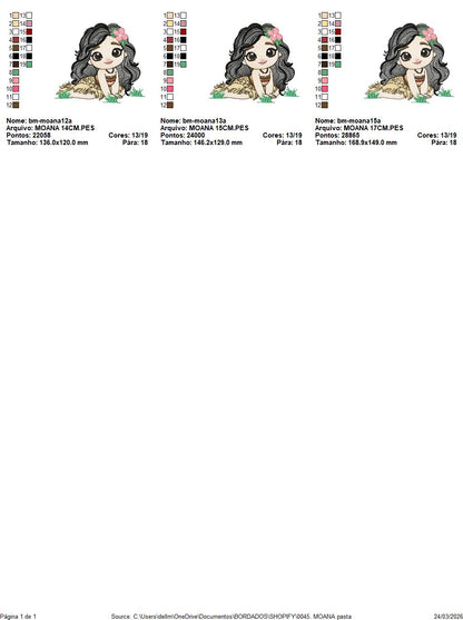 Moana embroidery designs - Disney Princess machine embroidery patterns - Baby girl file - Instant digital download pes jef dst exp hus vp3 - Marcia Embroidery