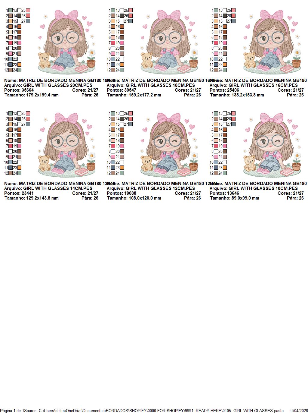 Girl with glasses embroidery designs - Teenager embroidery design machine embroidery pattern - Girl with wavy hair embroidery file download (Copy) Marcia Embroidery