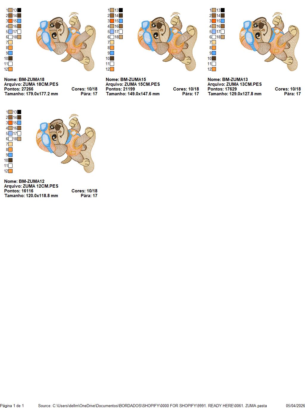 Paw Patrol embroidery designs - Dog Zuma machine embroidery patterns - Baby Girl Boy file - Instant digital download - Zuma Chase Rubble Skye Marshall (Copy) Marcia Embroidery