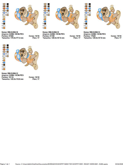 Paw Patrol embroidery designs - Dog Zuma machine embroidery patterns - Baby Girl Boy file - Instant digital download - Zuma Chase Rubble Skye Marshall (Copy) Marcia Embroidery