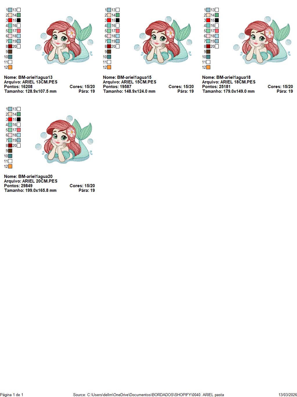Ariel embroidery designs - Disney Princess machine embroidery patterns - Baby Girl Mermaid design - Instant digital download pes jef dst hus vp3 - Marcia Embroidery