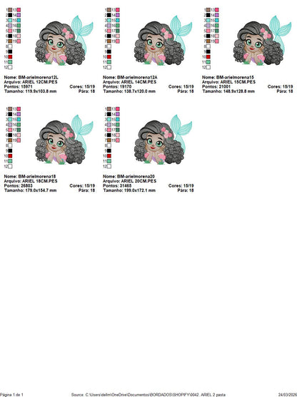 Ariel embroidery designs - Disney Princess machine embroidery patterns - Baby Girl with Black Curly Hair Mermaid design - Instant digital download pes jef dst hus vp3 - Marcia Embroidery