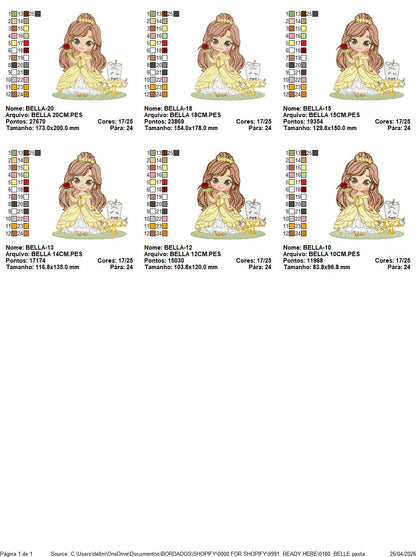 Bella embroidery design - Disney Princess machine embroidery patterns - Baby Girl Princess design - Instant digital download (Copy) (Copy) (Copy) Marcia Embroidery