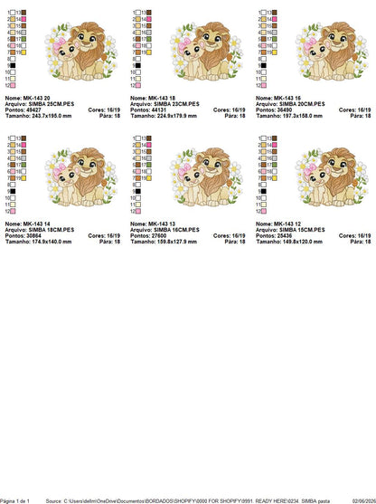 Lion King embroidery design - Simba and Nala with flowers machine embroidery pattern - Baby Boy and girl file - Instant digital download pes jef dst hus vp3