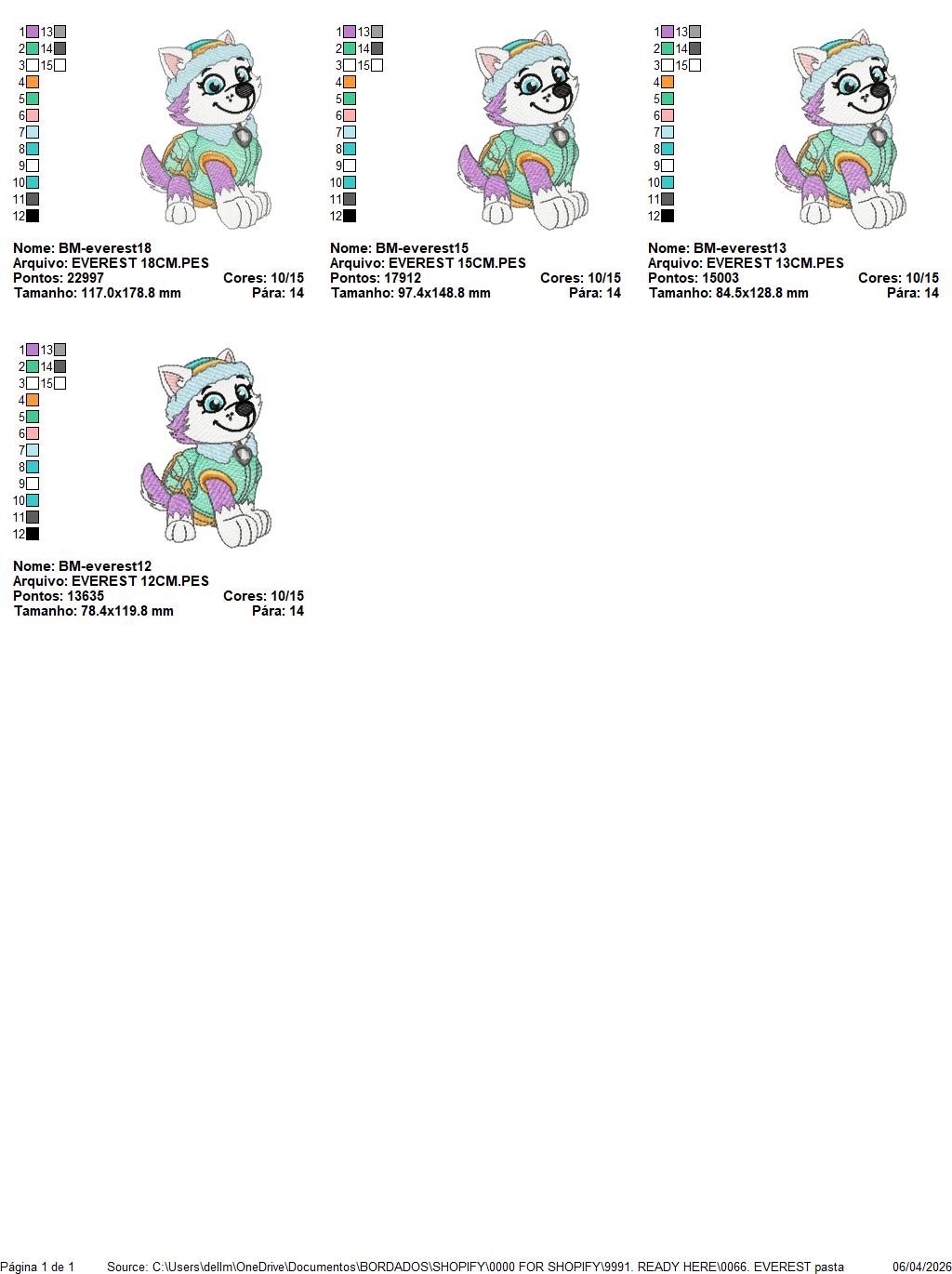 Paw Patrol embroidery designs - Dog Everest machine embroidery patterns - Baby Girl Boy file - Instant digital download - Chase Rubble Skye Marshall (Copy) Marcia Embroidery