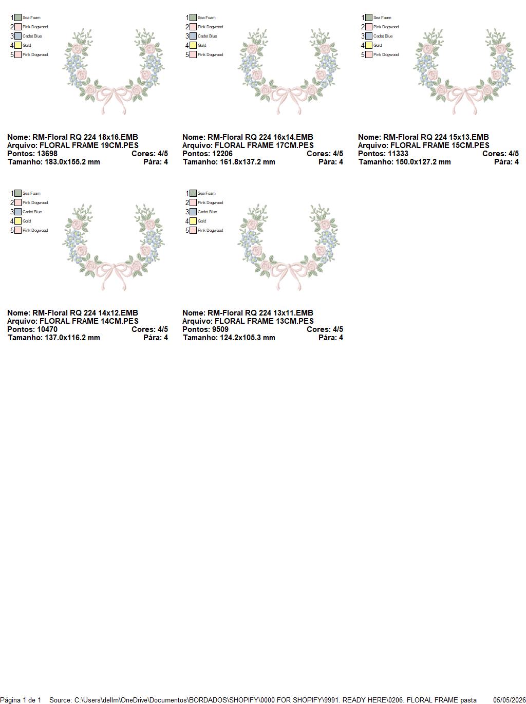 Monogram Floral Frame embroidery design - Roses  and Flowers Frame machine embroidery pattern - Floral wreath garland file - Instant download pes jef Marcia Embroidery