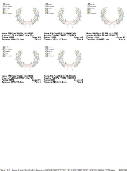 Monogram Floral Frame embroidery design - Roses  and Flowers Frame machine embroidery pattern - Floral wreath garland file - Instant download pes jef Marcia Embroidery