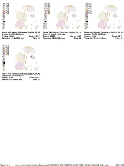 Duck with daisies embroidery design - Lake water animal with flowers machine embroidery pattern - Baby Girl file - Instant digital download pes jef