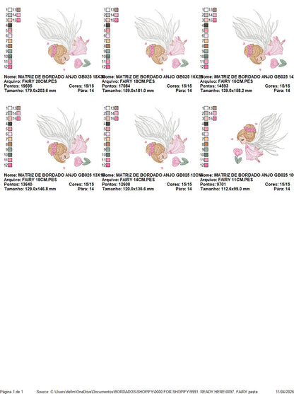 Fairy with curly hair and flower embroidery designs - Baby girl with wings and wand machine pattern - Magical Pixie - Instant download pes (Copy) Marcia Embroidery