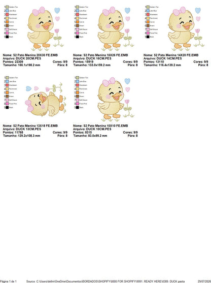 Baby Girl Duck embroidery design - Lake water animal with flowers machine embroidery pattern - Baby Girl file - Instant digital download pes jef