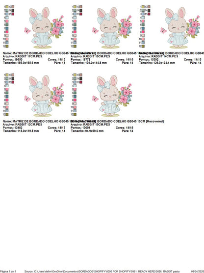 Female Bunny embroidery design - Rabbit with dress and flowers machine embroidery pattern - Baby girl file - Instant digital download - Marcia Embroidery
