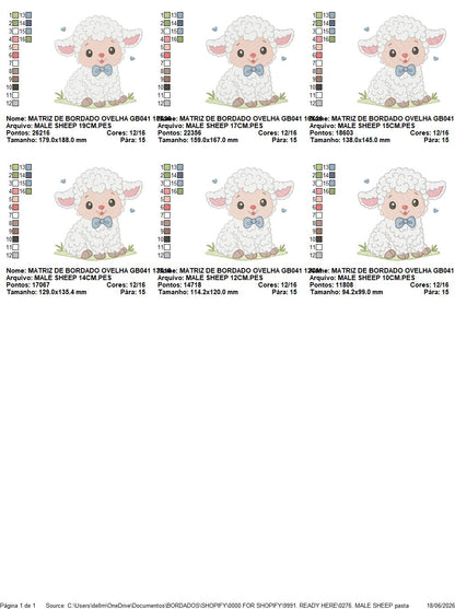 Male Sheep embroidery design - Lamb with hearts machine embroidery pattern - Baby Boy Newborn file - Instant download pes jef dst vp3