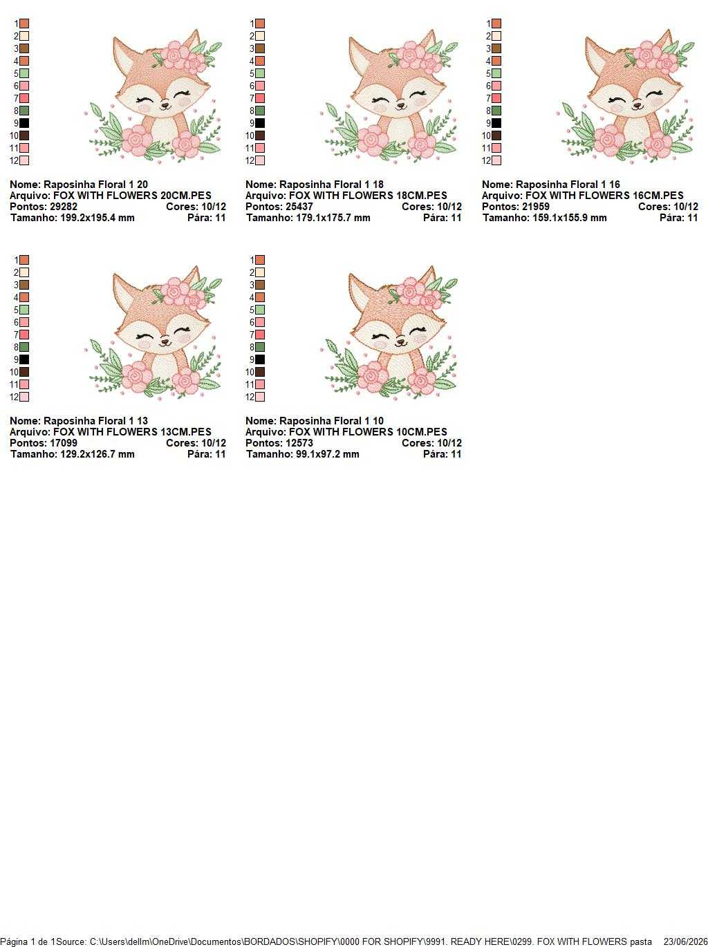 Fox with flowers embroidery designs - Woodland animal machine embroidery pattern - Baby girl and boy file - Instant download pes jef dst hus (Copy) Marcia Embroidery