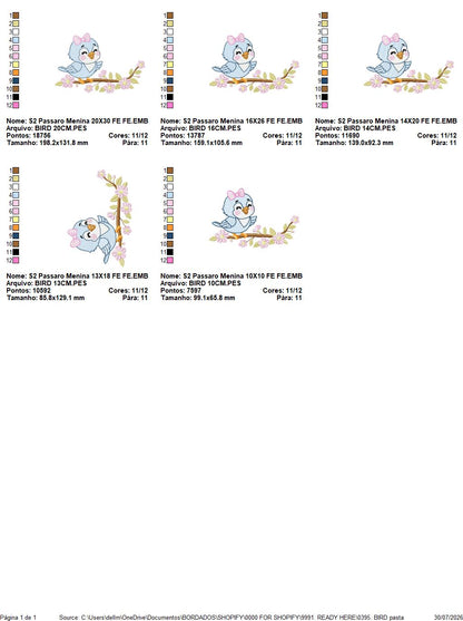 Baby Girl Bird embroidery designs - Family Bird machine embroidery pattern - Family with flowers file - Instant digital download pes jef