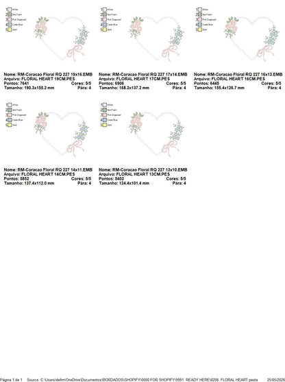 Heart with flowers embroidery designs - Floral heart frame machine embroidery pattern - Baby girl file - Instant digital download pes jef (Copy) Marcia Embroidery