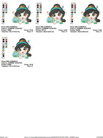 Jasmine embroidery designs - Disney Princess machine embroidery patterns - Baby Girl file - Instant digital download pes jef dst exp hus vp3 - Marcia Embroidery