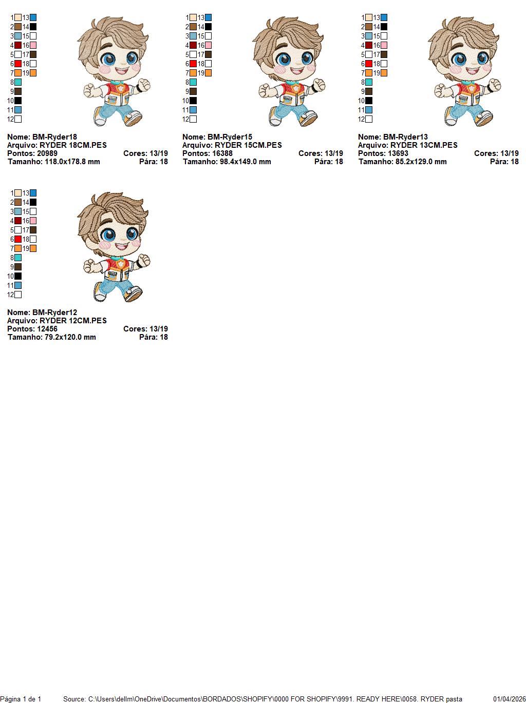 Dog Paw Patrol embroidery designs - Ryder machine embroidery patterns - Baby Girl Boy file - Instant digital download pes jef dst exp hus vp3 - Zuma Chase Rubble Skye Marshall Everest Ryder Rocky (Copy) - Marcia Embroidery
