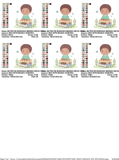 Baby Boy with books embroidery designs - School Student Toddler with books and hearts machine embroidery pattern - Instant download pes jef (Copy) Marcia Embroidery