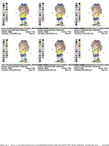 Soccer player embroidery designs - Baby Girl with long hair machine embroidery file - Girl with soccer ball file - Instant digital download pes jef