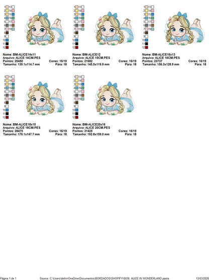 Alice embroidery designs - Disney Princess machine embroidery pattern - Baby Girl Princess file - Alice in Wonderland - Instant digital download pes jef dst hus vp3