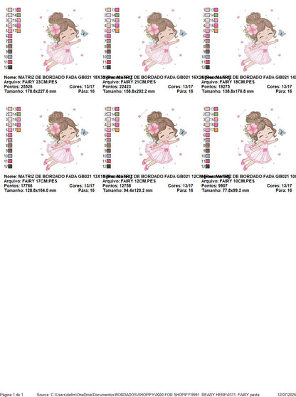 Fairy embroidery design - Pixie Girl with flowers and butterflies machine embroidery pattern - Princess embroidery file - Instant digital download pes jef dst