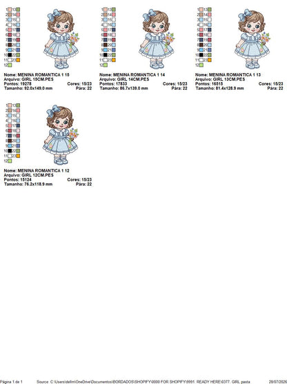 Baby Doll embroidery design - Girl with flowers and lace machine embroidery pattern - Princess embroidery file - Instant digital download pes jef