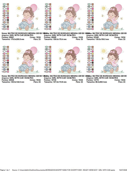Baby girl embroidery designs - Child playing with toy car machine embroidery pattern - Princess with pacifier and balloon - Instant download (Copy)