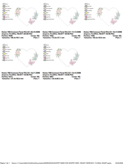 Heart with flowers embroidery designs - Floral heart frame machine embroidery pattern - Baby girl file - Instant digital download pes jef (Copy) (Copy) Marcia Embroidery