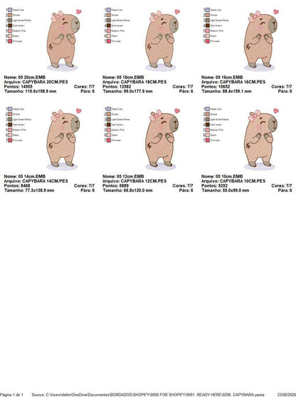 Capybara embroidery designs - Water river animal machine embroidery pattern - Baby boy big guinea pig with bow tie file - Instant download (Copy) Marcia Embroidery